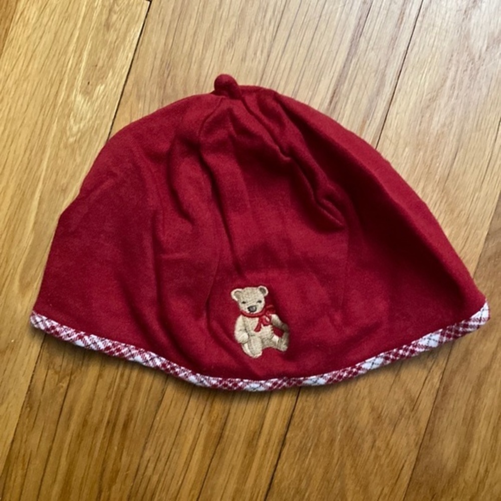 Janie and Jack Red Teddy Bear Baby Hat 6-12M